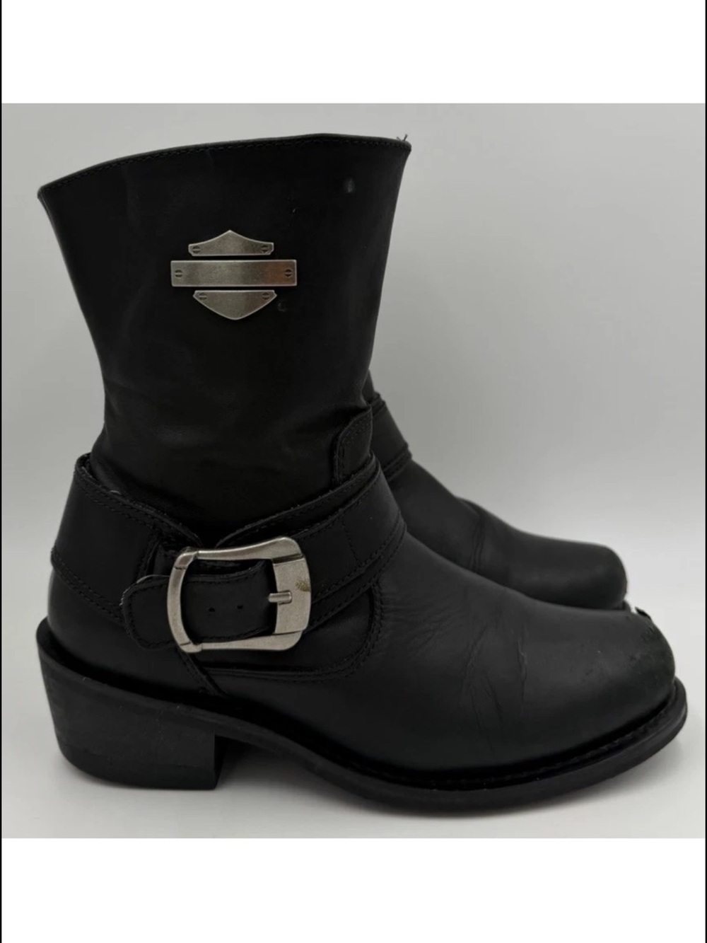 Harley Davidson Black Leather Buckle Motorcycle Boots Size 8.5 Womens 85387